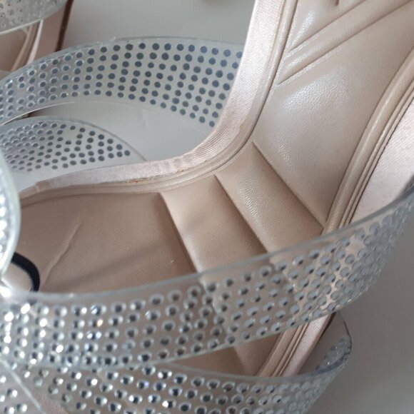 NWT Zara transparent rhinestone embellished vinyl heeled cage strappy sandals - Picture 15 of 15